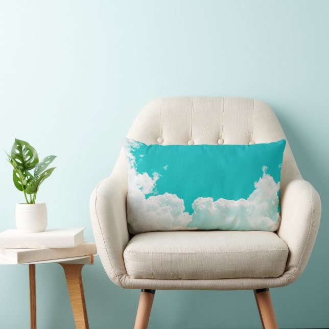 Turquoise Blue Green Sky Clouds Lumbar Pillow (Chair)