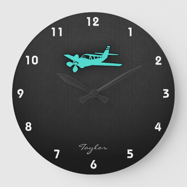 Turquoise; Blue Green Small Airplane Large Clock (Front)