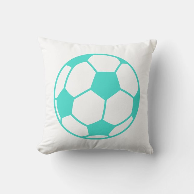 Turquoise; Blue Green Soccer Ball Throw Pillow (Front)