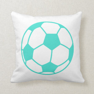 Turquoise; Blue Green Soccer Ball Throw Pillow