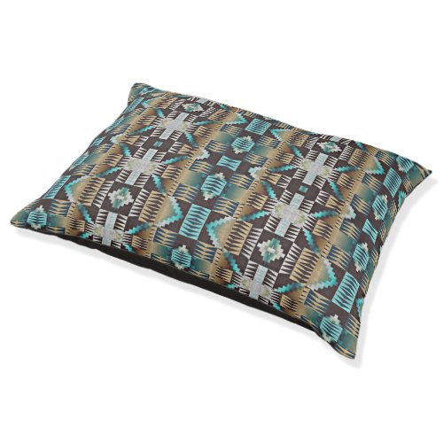 Turquoise Blue Green Taupe Brown Tribal Pattern Pet Bed