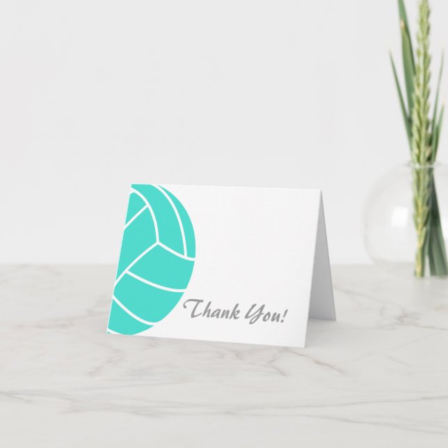 Turquoise; Blue Green Volleyball Thank You Card (Front)
