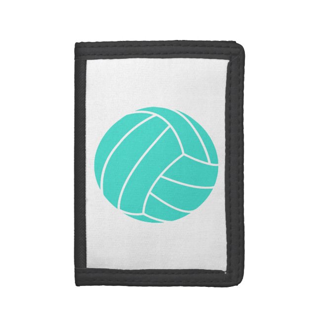 Turquoise; Blue Green Volleyball Tri-fold Wallet (Front Vertical)