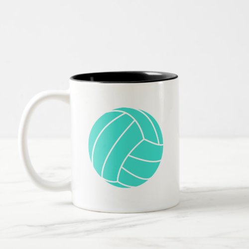 Turquoise Blue Green Volleyball Two_Tone Coffee Mug