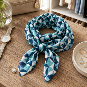 Turquoise Blue Green White Pop-art Mosaic Pattern Bandana
