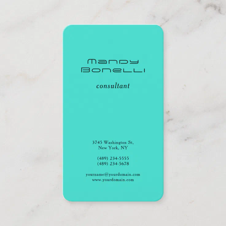 Turquoise Blue GreenTrend Minimalist Professional Business Card | Zazzle