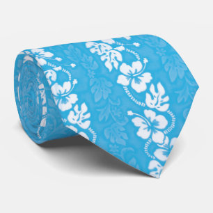 Turquoise Blue Hawaiian Hibiscus Flower Wedding Neck Tie