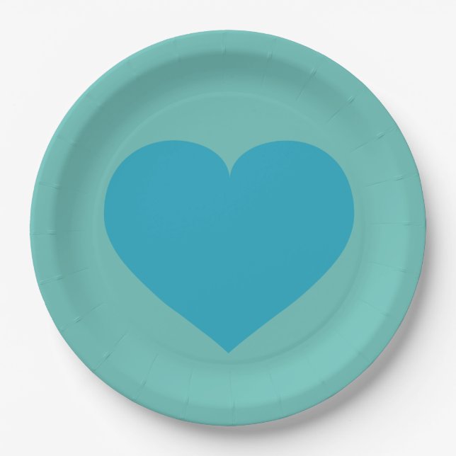 Turquoise Blue Heart Paper Plate (Front)
