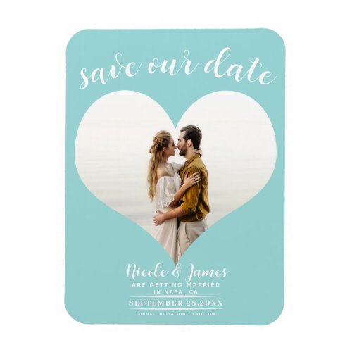 Turquoise Blue Heart Photo Wedding Save the Date Magnet