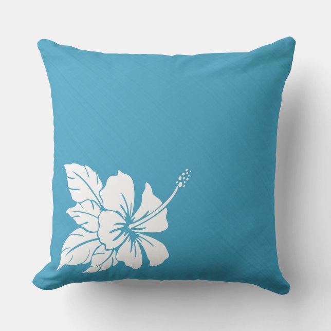 Turquoise Blue Hibiscus Throw Pillow (Front)