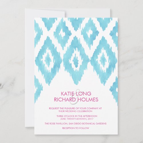 Turquoise Blue Ikat Wedding Invitation