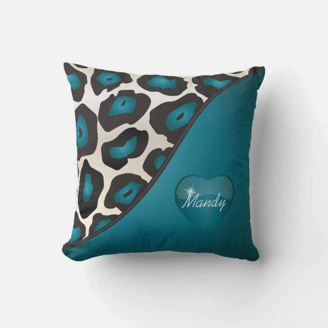 Turquoise Blue Jaguar Reversible Throw Pillow (Front)