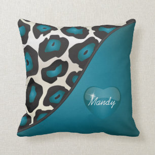 Turquoise Blue Jaguar Reversible Throw Pillow