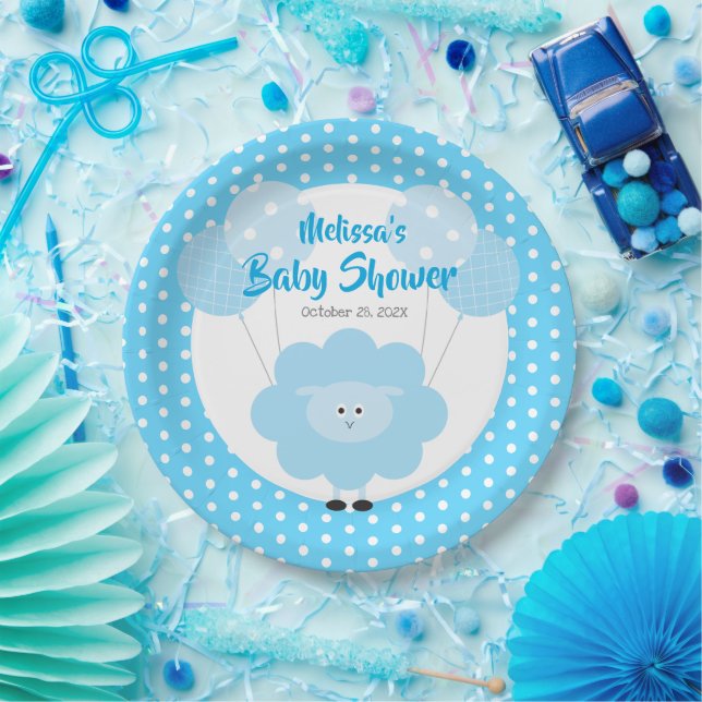 Turquoise Blue Lamb Baby Shower Cute Modern Simple Paper Plates (Party)