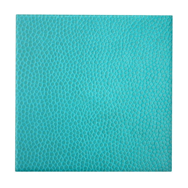 Turquoise Blue Leather Texture Pattern Ceramic Tile (Front)