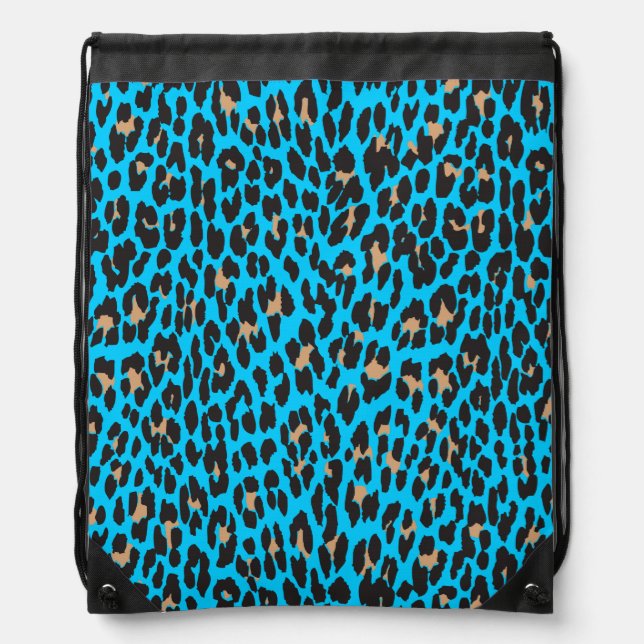 Turquoise Blue Leopard Print Backpack (Front)