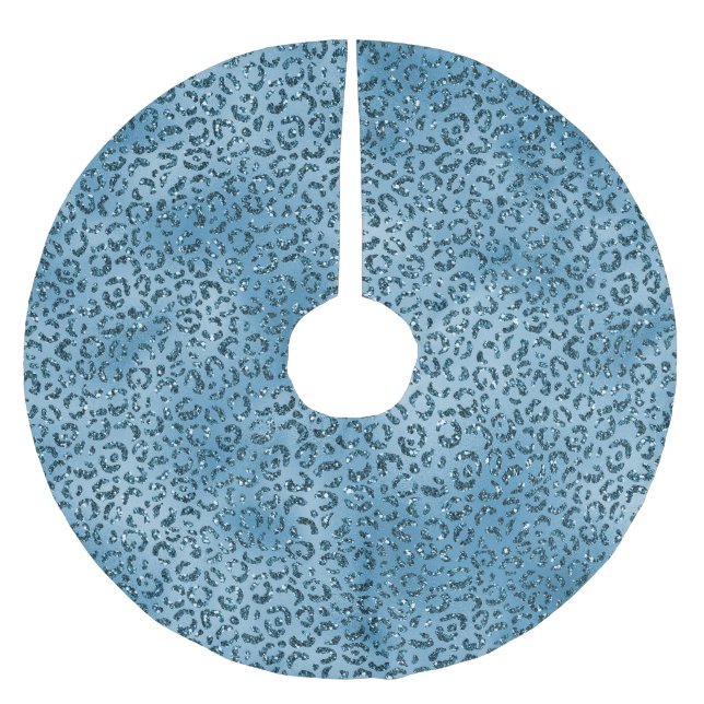 Turquoise Blue Leopard Print Glitter         Brushed Polyester Tree Skirt (Front)