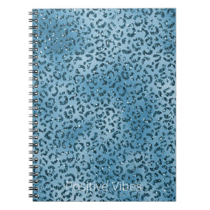 Turquoise Blue Leopard Print Glitter Notebook