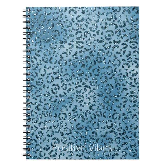 Turquoise Blue Leopard Print Glitter Notebook (Front)