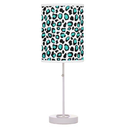 Turquoise Blue Leopard Print Spots Safari Animal Table Lamp