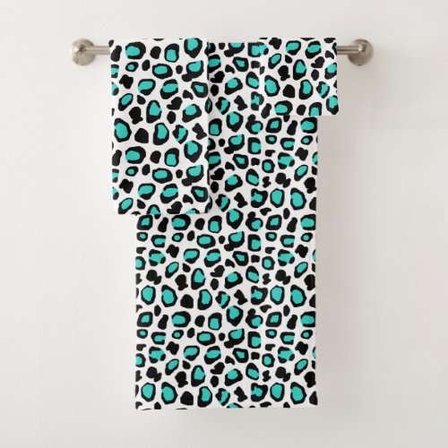 Turquoise Blue Leopard Spots Safari Animal Print  Bath Towel Set