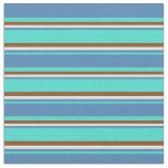 [ Thumbnail: Turquoise, Blue, Light Cyan & Brown Colored Lines Fabric ]