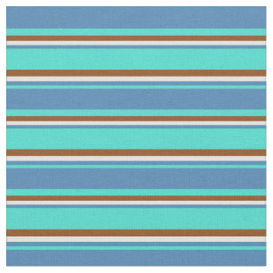 Turquoise, Blue, Light Cyan & Brown Colored Lines Fabric