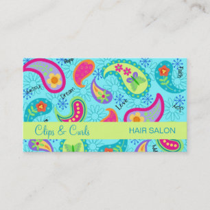Turquoise Blue Lime Green Modern Paisley Pattern Business Card