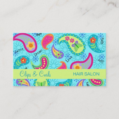 Turquoise Blue Lime Green Modern Paisley Pattern Business Card Templates