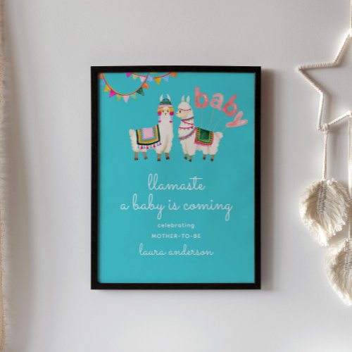 Turquoise Blue Llama Baby Shower _ Llamaste  Poster