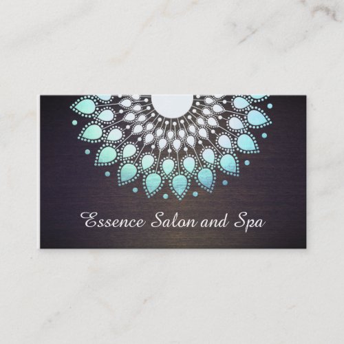 Turquoise Blue Lotus Flower on Wood Wellness Spa Business Card