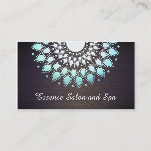 Customizable Turquoise Blue Lotus Flower on Wood Wellness Spa Business Card Template