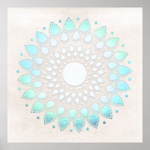 Turquoise Blue Lotus Mandala Art Poster