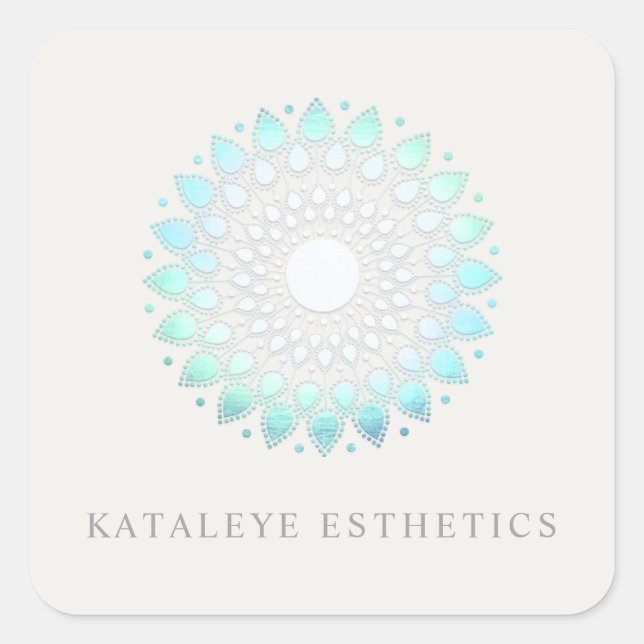 Turquoise Blue Lotus Mandala Spa and Beauty Square Sticker (Front)