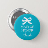 Turquoise blue Maid of honor button for wedding (Front & Back)