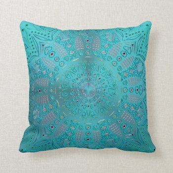 Turquoise Blue Mandala Throw Pillow by BecometheChange at Zazzle