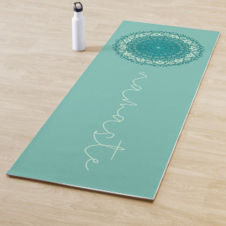 Turquoise Blue Mandala With Namaste Text Yoga Mat