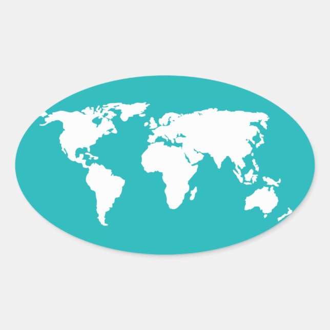 turquoise blue map oval sticker (Front)