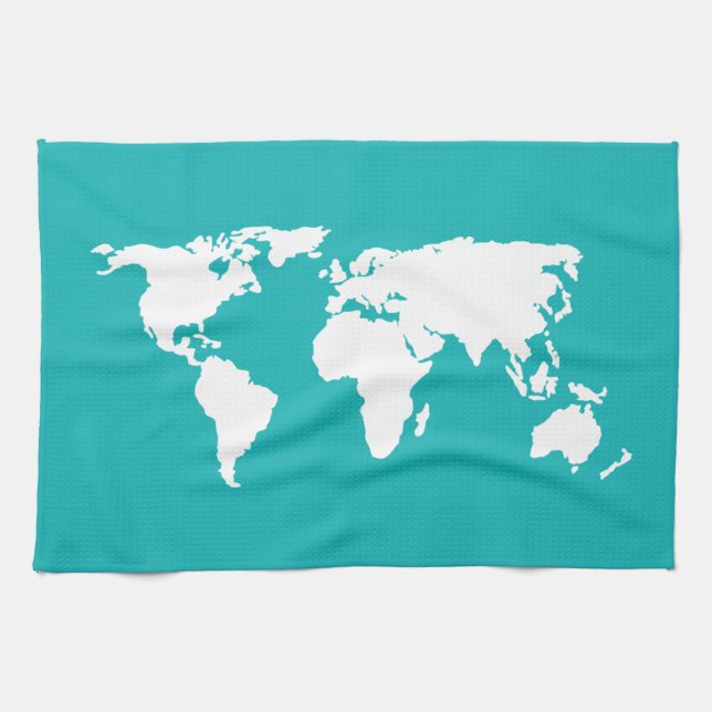 turquoise blue map towel (Horizontal)
