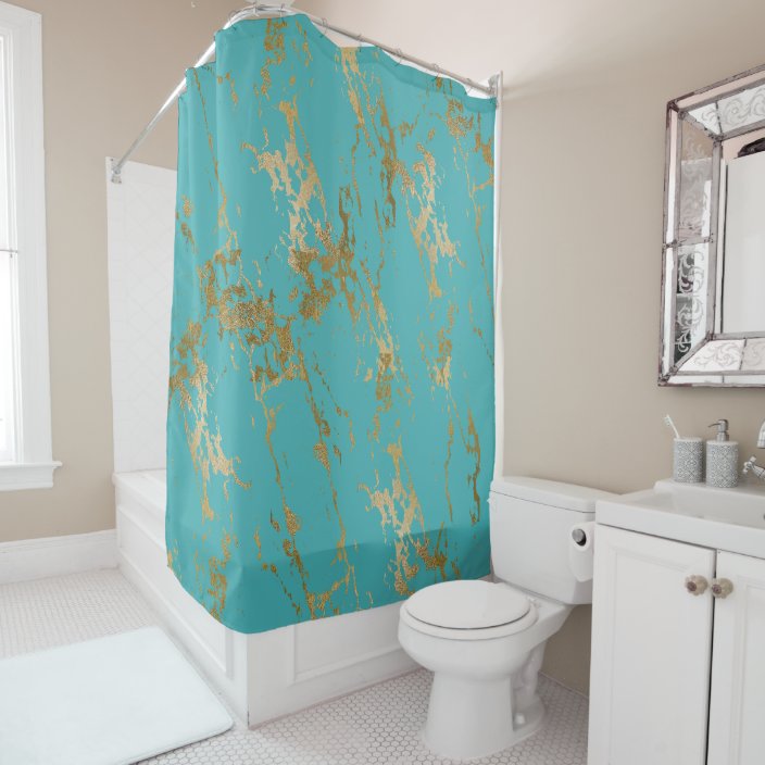 turquoise and gold shower curtain