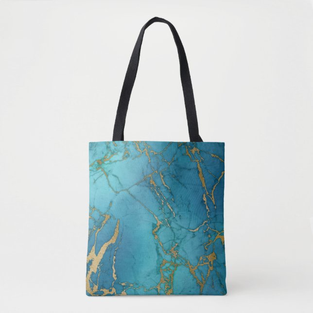Turquoise Blue Marble Stone Rock Trendy Modern Tote Bag (Front)