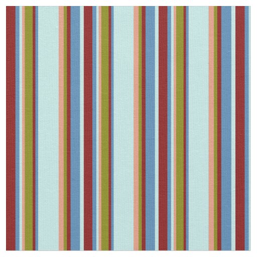 Turquoise, Blue, Maroon, Green & Dark Salmon Lines Fabric