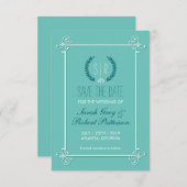 Turquoise Blue Medieval Wedding Save The Date Card (Front/Back)