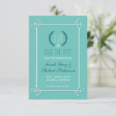 Turquoise Blue Medieval Wedding Save The Date Card (Standing Front)