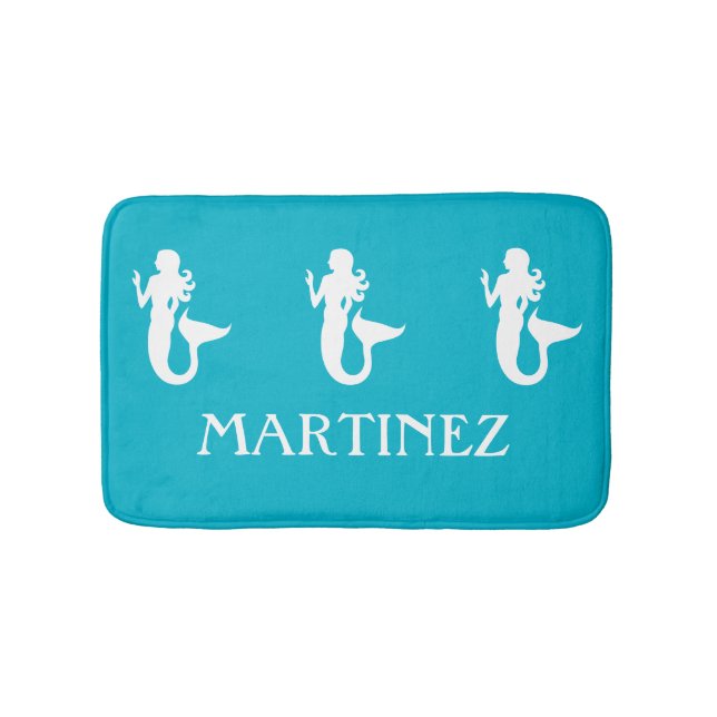 Turquoise Blue Mermaid Sea Creature bathmat (Front)