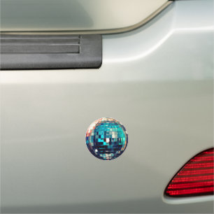 Turquoise Blue Metallic Disco Ball Car Magnet