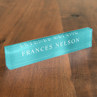 Turquoise Blue Metallic Look Stylish Serif Desk Name Plate