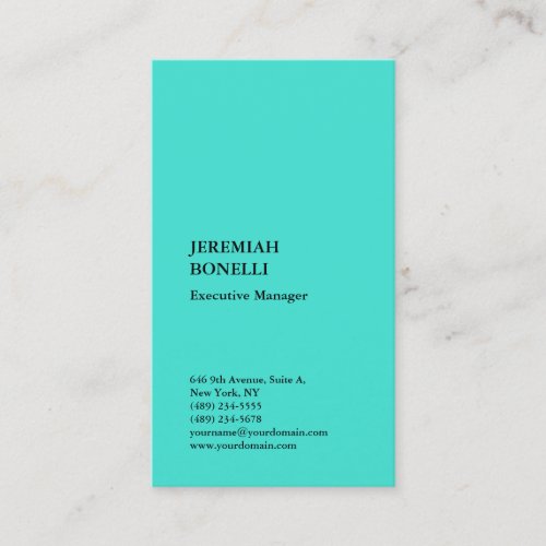 Turquoise blue minimalist modern premium silk business card