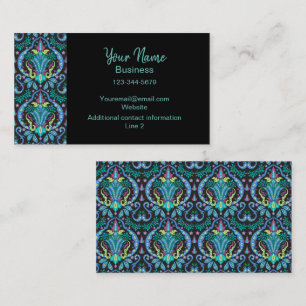 Turquoise Blue Modern Damask Art Graphic Floral Business Card
