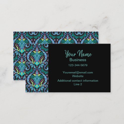 Turquoise Blue Modern Damask Art Graphic Floral Business Card